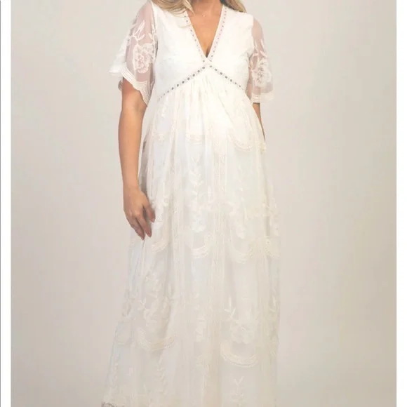 Pinkblush Cream Lace Overlay Maternity Maxi Dress